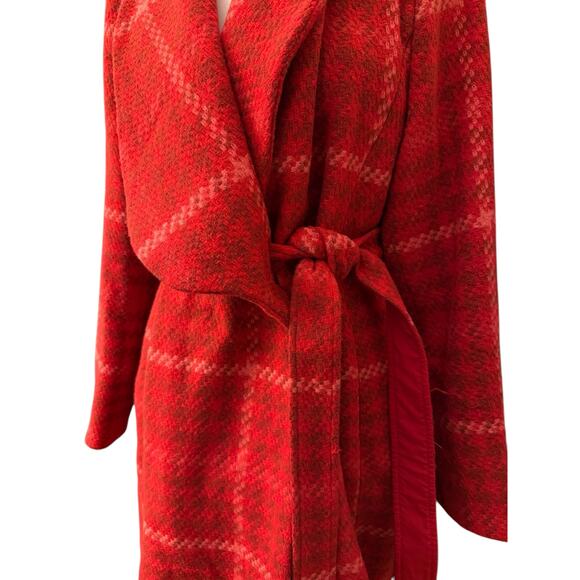 Cabi Evita Red Plaid Wrap Coat Belted Shawl Collar Women’s L #4295 - Picture 9 of 11